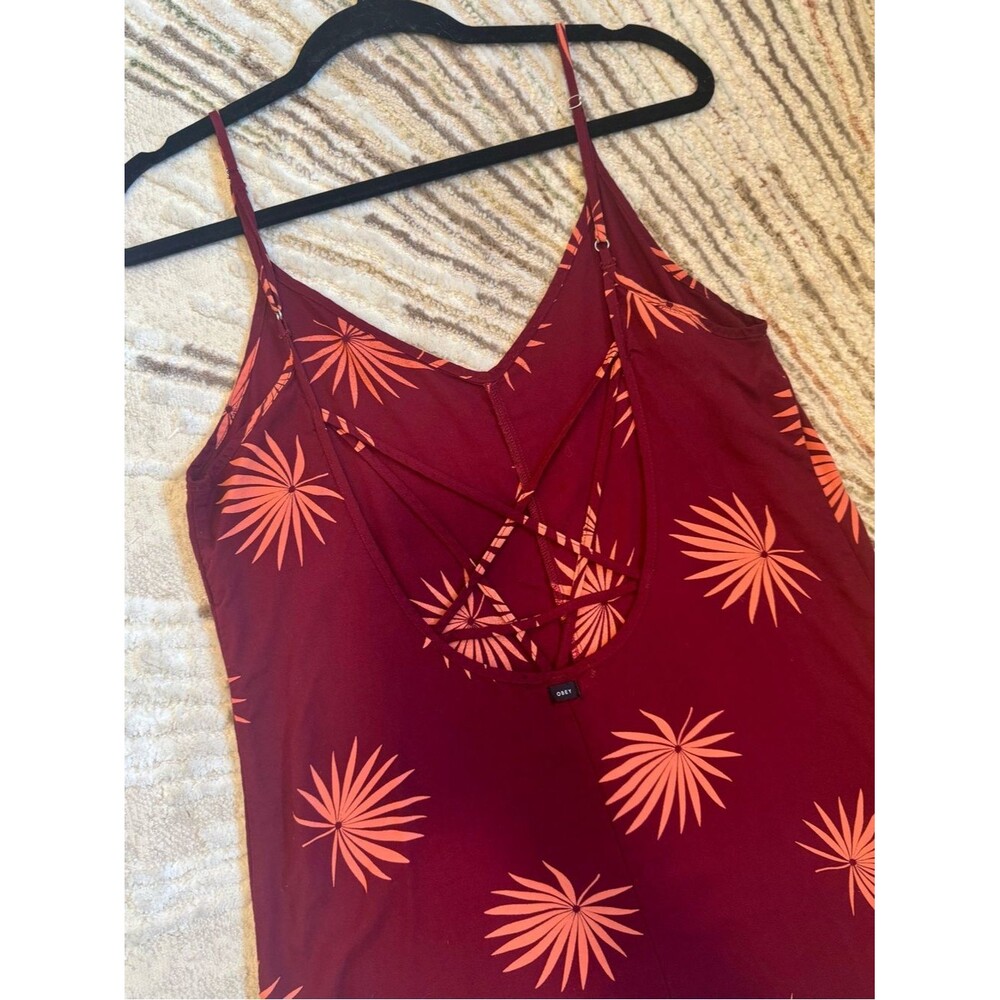 Obey Floral Print Rayon Romper Womens Burgundy Coral Strappy Back Sleeveless M - Picture 5 of 7